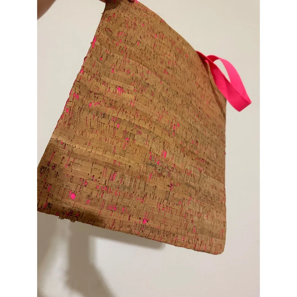 Bath & Body Works Cork Tote Bag Neon Pink Metallic Flecked Reusable Gift Bag NWT